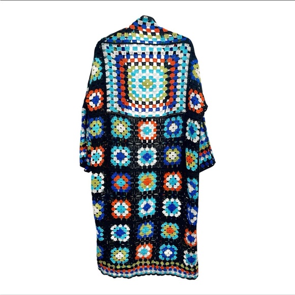 POL One Size Crochet Granny Square Boho Cardigan Duster Colorful Knit. NEW! - Picture 9 of 9